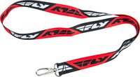 FLY RACING lanyard in red, black, and white with metal clasp.