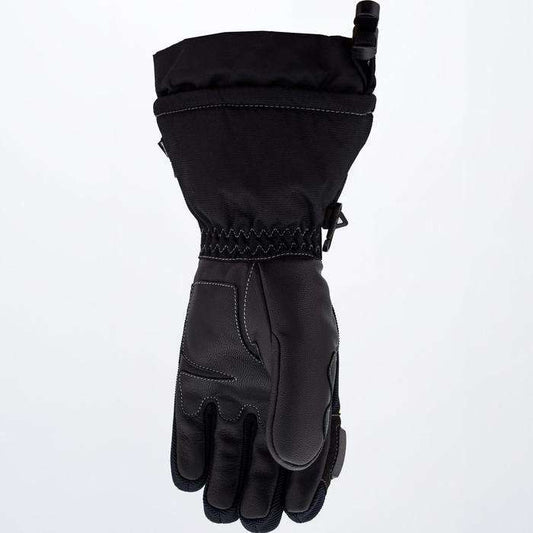 FXR Child Helix Race Glove 22, black, durable nylon shell, leather palm, weatherproof, insulated.