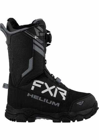 FXR Helium Boa Boot 21 black winter snowmobile boot with Boa H3 Coiler lace system and high traction outsole