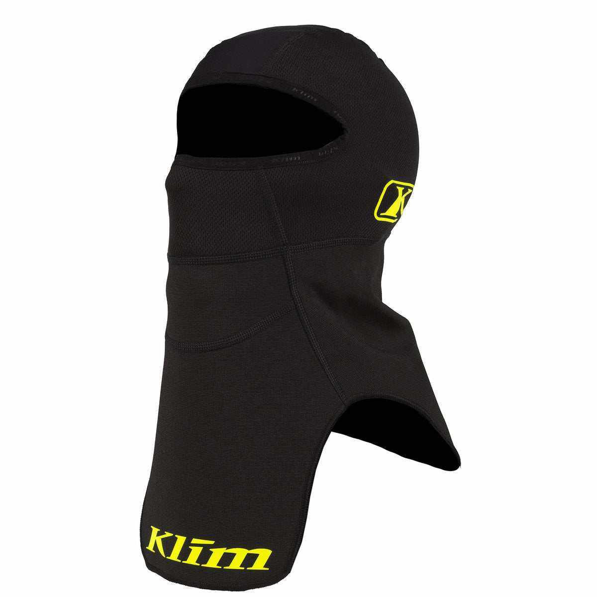 Black KLIM Balaclava with moisture-wicking fabric, windproof neck, and extended neck guards for cold weather protection
