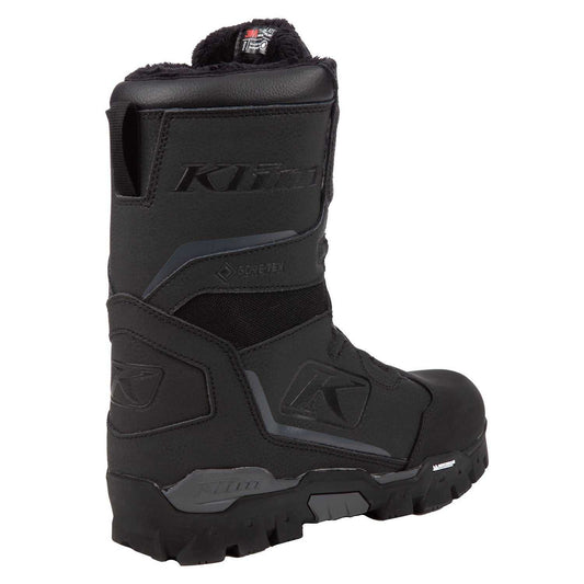 Black KLIM AURORA GTX BOA BOOT with Gore-Tex waterproofing, Michelin sole, and BOA fit system for female snowmobile riders