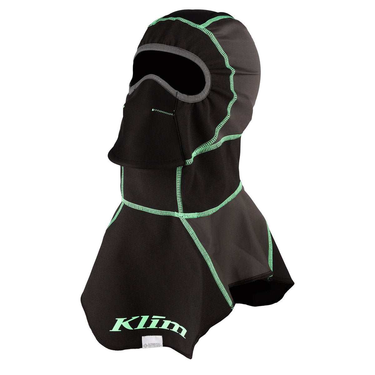 KLIM Arctic Balaclava black windproof fleece balaclava with neon green stitching and wide neck skirt for extreme cold conditions