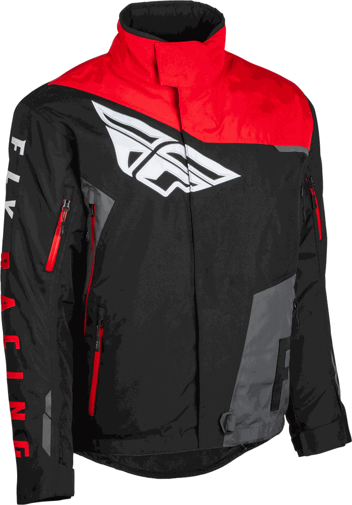 FLY RACING YOUTH SNX PRO JACKET with abrasion-resistant polyester shell, thermal insulation, and weatherproof technology.