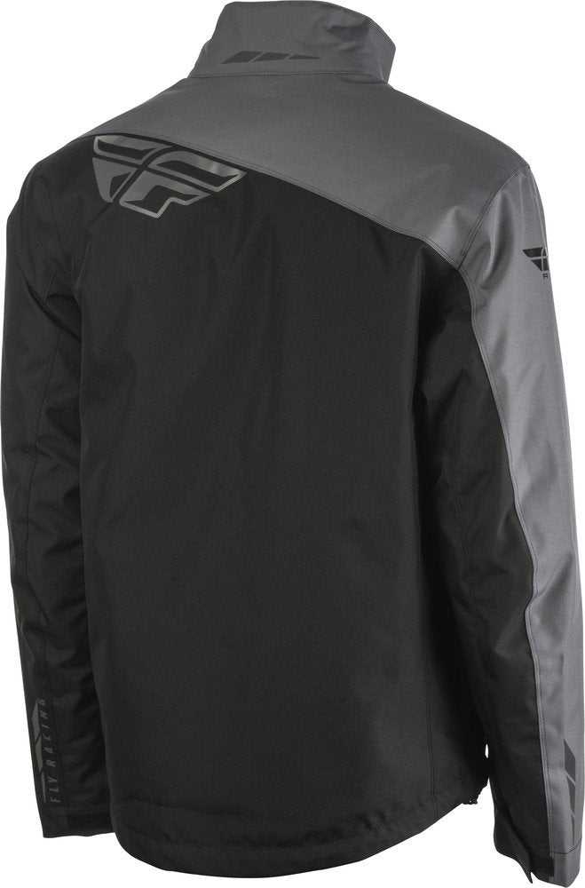 FLY RACING AURORA JACKET black and gray abrasion-resistant waterproof jacket with thermal insulation and reflective details.