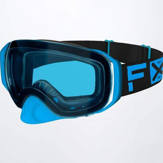 Blue FXR RACING RIDE X SPHERICAL GOGGLE with oversized anti-fog dual-layer lens and premium UV coating.
