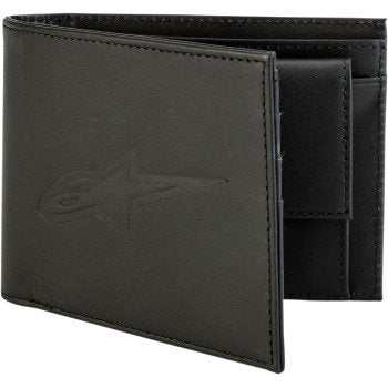 ALPINESTARS Ageless Leather Wallet, classic bi-fold with card slots, ID window, exterior coin pocket, and debossed logo.