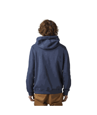 FOX RACING Absolute Pullover Fleece in blue, shown from the back on a model, featuring a hood and soft fabric for warmth.