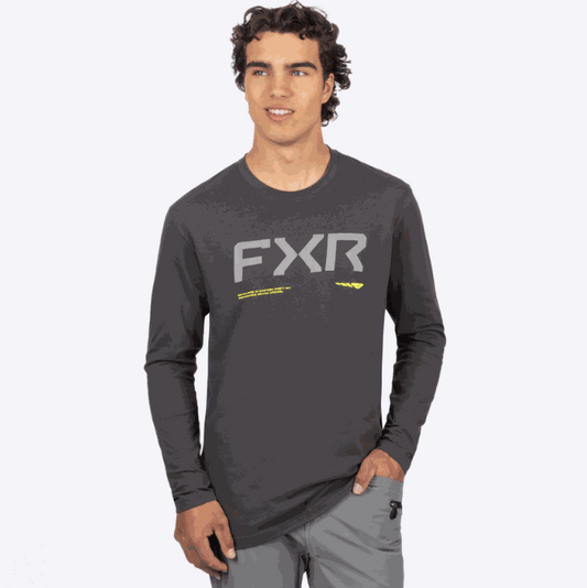 FXR RACING men's gray hydrogen premium longsleeve shirt with screen printed logos