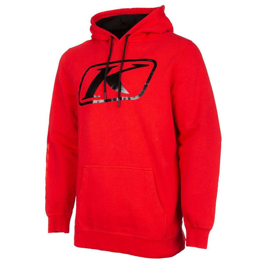 Red KLIM K Corp Hoodie with drawcord hood, kangaroo pocket, and ribbed knit cuffs and hem