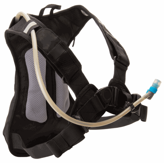 Black MSR Low-Profile Race Hydration Pack with adjustable 4-point harness and hydration tube