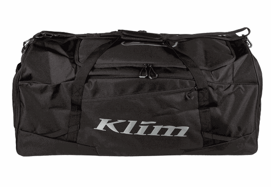 KLIM DRIFT GEAR BAG, large black duffle, durable design with heavy-duty zippers, adjustable dividers, and padded straps.