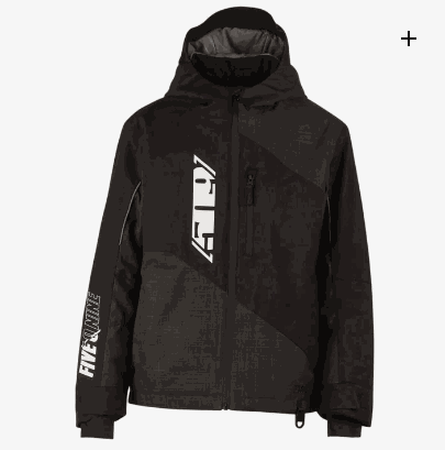 Black 509 Youth Rocco Jacket with hood, featuring water-resistant zippers and reflective accents.