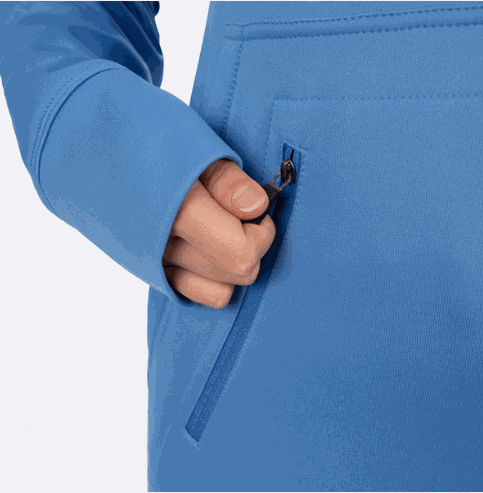 FXR Racing Unisex Podium Tech Pullover Hoodie with zippered front pouch pocket in blue.