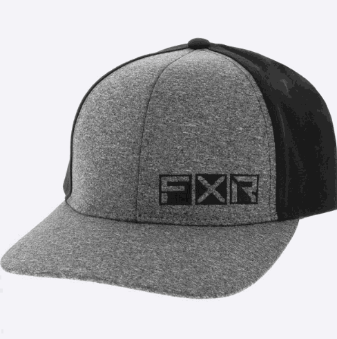 FXR VICTORY HAT 23 with gray fabric, black panels, and embroidered logo.