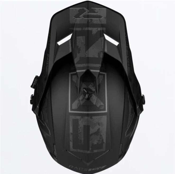 FXR Racing Clutch black motocross helmet with electric heated shield and aerodynamic peak