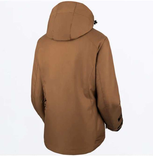FXR RACING WOMEN'S Fresh Jacket 23, brown backside view, HydrX™ waterproof fabric, removable hood.