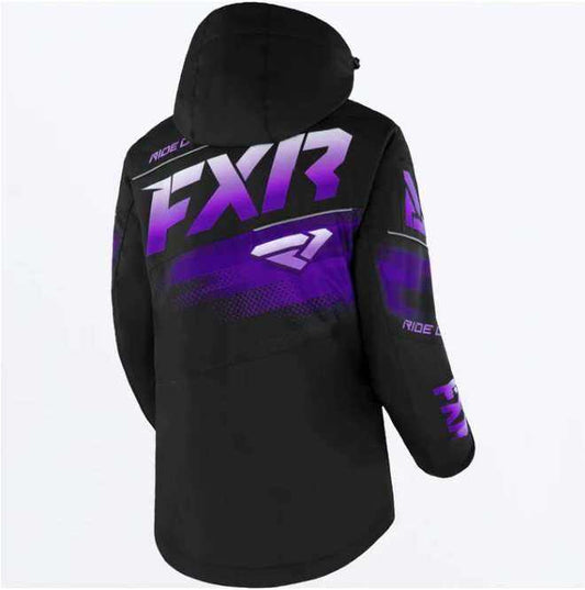 FXR RACING WOMEN'S BOOST FX JACKET, black and purple design, features HydrX Pro™ shell and F.A.S.T. 3.0™ insulation.