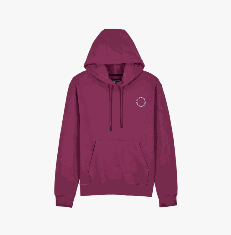 FOX RACING Women's Next Level Pullover Hoodie in plum, featuring heavyweight fleece, soft brushed interior, and adjustable drawcord hood.