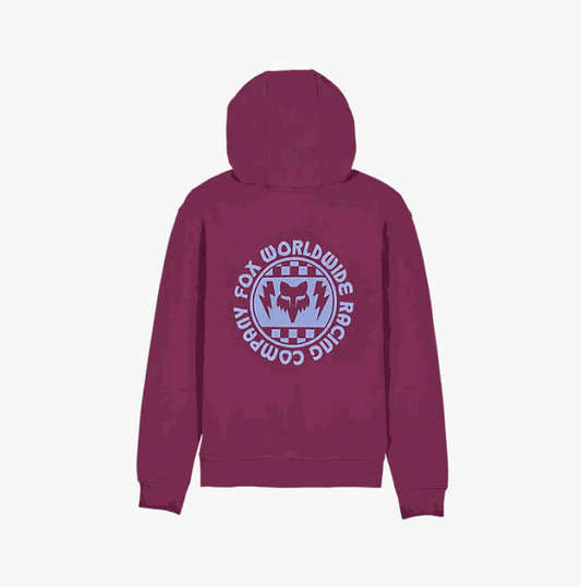 FOX RACING Womens Next Level Pullover Hoodie with race-inspired graphic and adjustable drawcord hood.