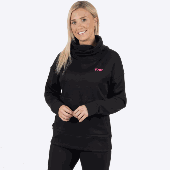 FXR RACING Women's Ember Pullover Sweater 24, black fleece with cowl collar.
