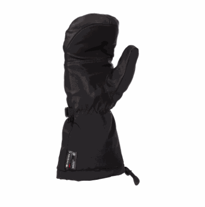 KLIM ALLURE MITTEN in black with gauntlet design, leather palm, GORE-TEX® technology, and cinch strap closure.