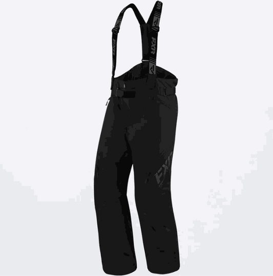 FXR RACING MEN'S black waterproof insulated clutch FX pant with adjustable suspenders and reinforced knees