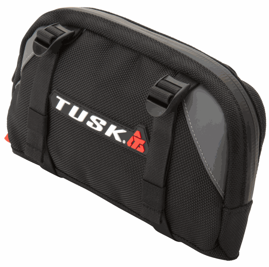 Tusk Handlebar Bag durable black nylon universal-fit with customizable straps and internal pockets for motorcycle storage