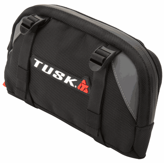 Tusk Handlebar Bag durable black nylon universal-fit with customizable straps and internal pockets for motorcycle storage