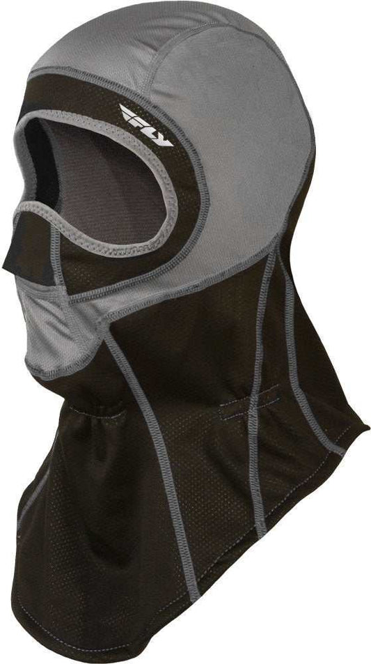 FLY RACING Ignitor Balaclava in grey and black, designed for protection and warmth.