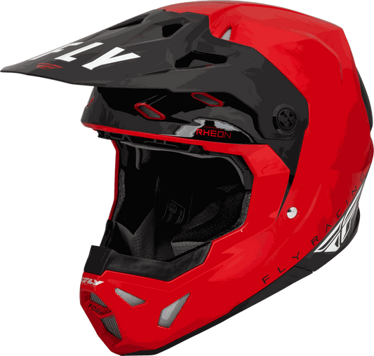 FLY RACING FORMULA CP SLANT HELMET in red and black with advanced impact protection technology.