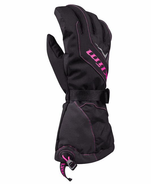 Women's KLIM Ember Gauntlet Glove in black with pink accents, GORE-TEX waterproof, insulated, durable riding glove designed for warmth and grip.