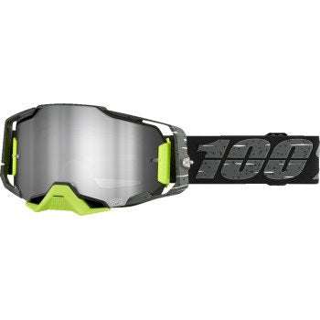 100% Armega Goggle with ULTRA HD lens, black and green design, quick-release system.