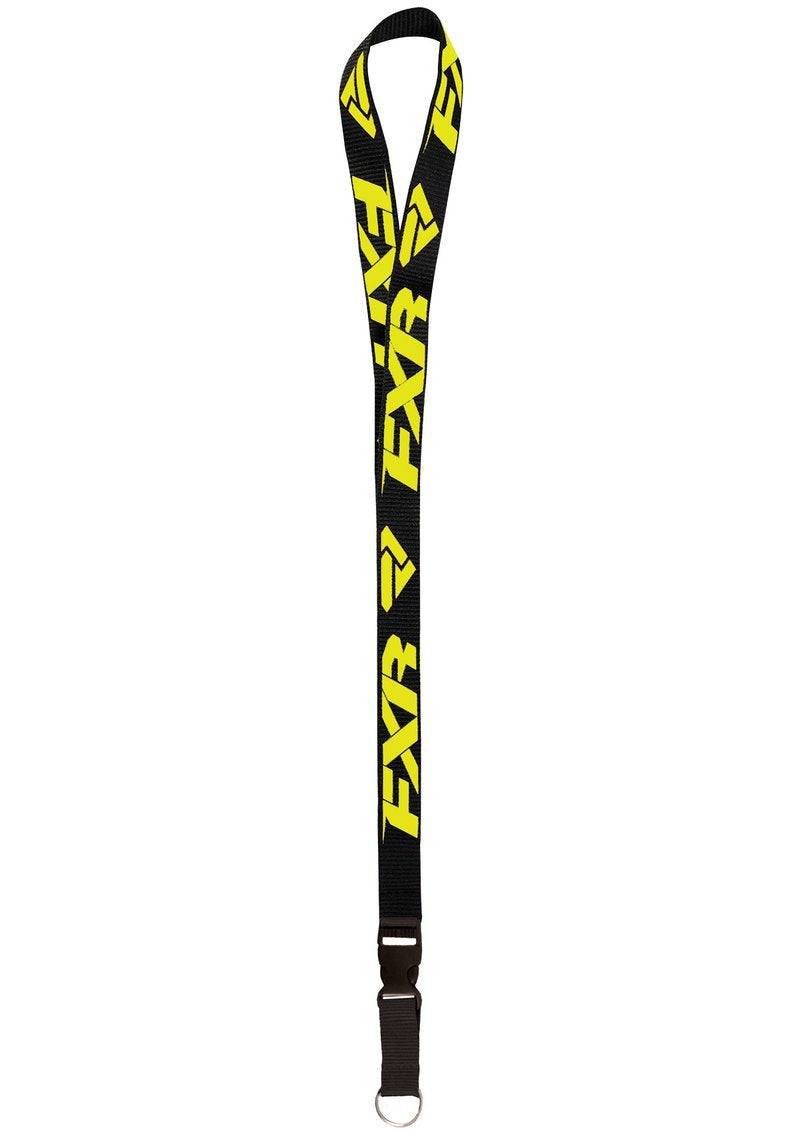 FXR Lanyard with yellow logo on black strap.