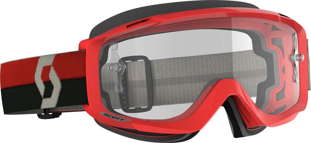 SCOTT Split OTG Goggle with air venting, 3-layer foam, and silicone strap.