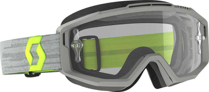 SCOTT Split OTG Goggle with active frame venting, 3-layer face foam, and silicone-lined strap in gray and neon yellow design