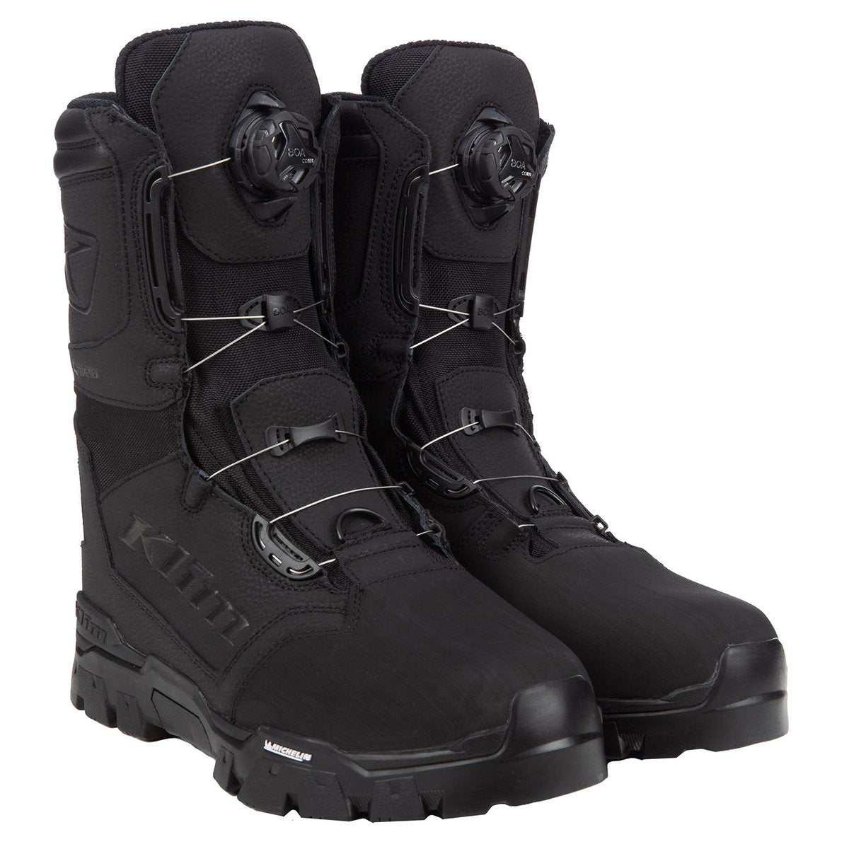 Snowmobile boot KLIM KLUTCH GTX BOA BOOT, featuring BOA fit system, Michelin sole, and GORE-TEX waterproofing.