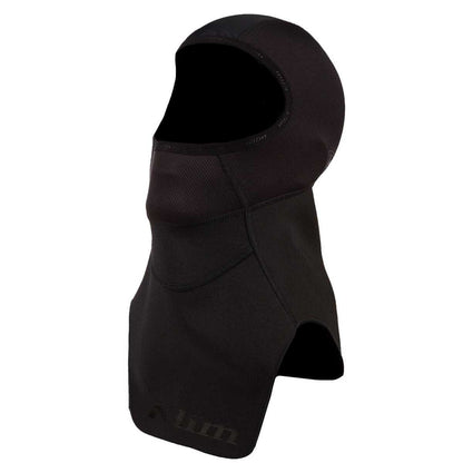 Black KLIM Balaclava with windproof neck, moisture-wicking fabric, and extended neck guard for cold weather protection.