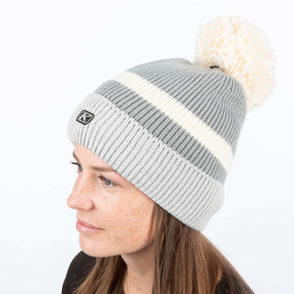 Gray KLIM POWDER POM BEANIE with rib-knit pattern and removable pom.