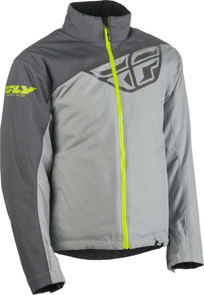 FLY RACING AURORA JACKET in grey with neon accents, featuring weatherproof technology and thermal insulation.