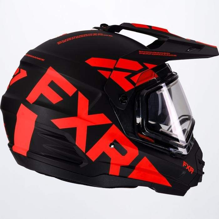 FXR Torque X Team Helmet with E-Shield and Sun Shade, black and red design.