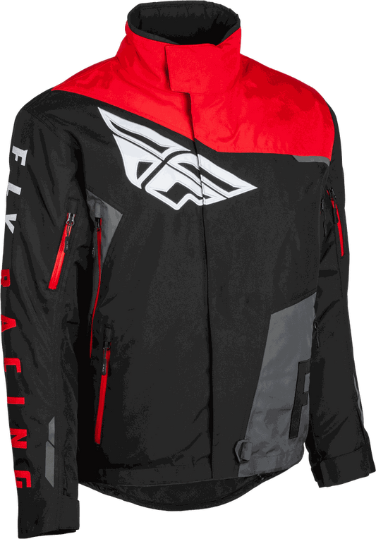 FLY RACING YOUTH SNX PRO JACKET with abrasion-resistant polyester shell, thermal insulation, and weatherproof technology.
