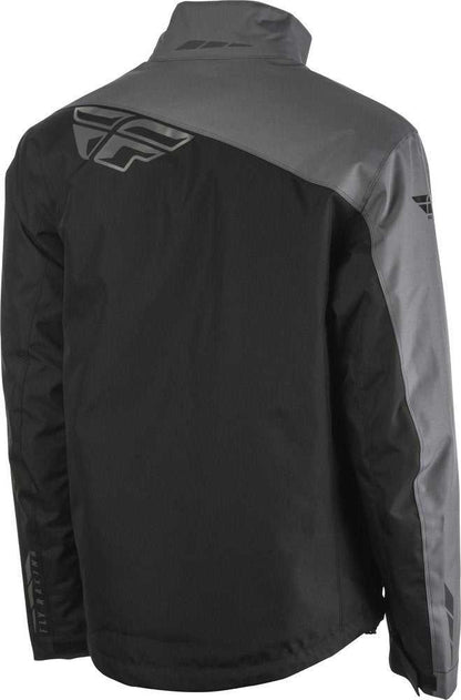 FLY RACING AURORA JACKET black and gray abrasion-resistant waterproof jacket with thermal insulation and reflective details.