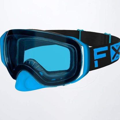 Blue FXR RACING RIDE X SPHERICAL GOGGLE with oversized anti-fog dual-layer lens and premium UV coating.