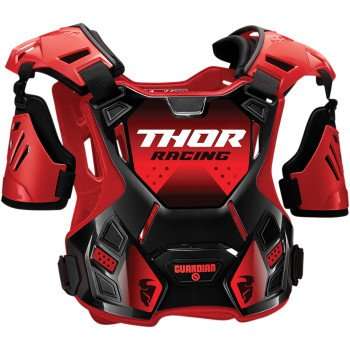 THOR Youth Guardian Roost Deflector in red and black with adjustable straps and impact protection.
