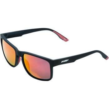 FMF GEARS sunglasses with black nylon frame and red mirrored lenses, offering 100% UV protection.