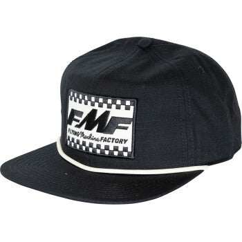 Black FMF Flyer Ripstop Hat with rope trim on visor, FMF embroidered patch on front, and FMF woven label on snap closure
