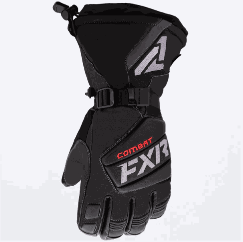 FXR Racing men's leather gauntlet glove in black with reinforced palm and wrist strap adjuster