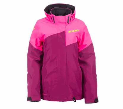 Women’s KLIM Allure Jacket in pink and purple with adjustable hood and waterproof Gore-Tex shell