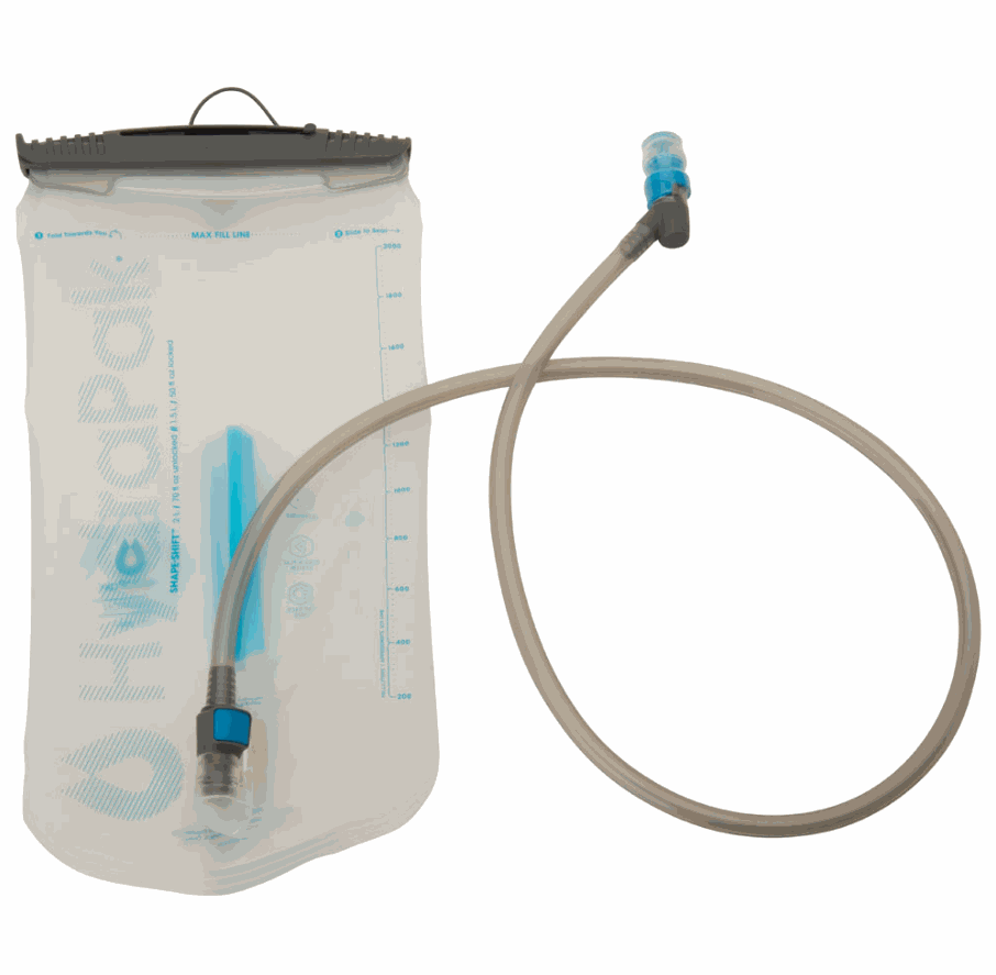 MSR Low-Profile Race Hydration Pack 70 oz Hydrapak reservoir with high-flow bite valve and hose