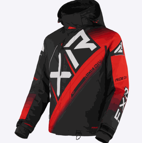 FXR RACING MEN'S CX JACKET 23 in black and red with FXR logos, featuring HydrX Pro™ laminate, adjustable hood, and reflective elements.